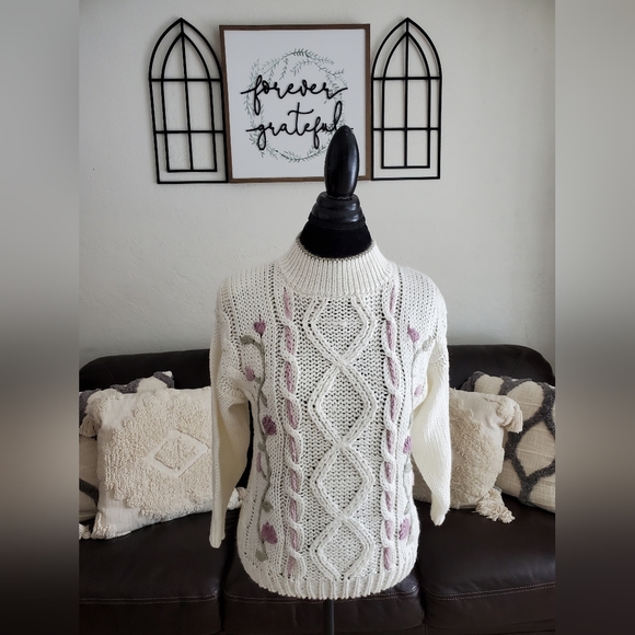 Kimberly Hope NWT Vintage 90's Boho Chic Floral Embroidered Sweater Size M - Picture 10 of 12